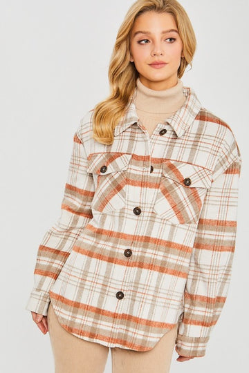 Seasons Greetings Plaid Shacket- Cognac