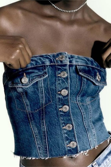 Look Me Up Tube Top- Dark Denim