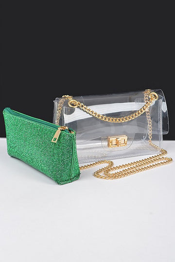 After Dawn Crossbody Bag W/ Clutch- Clear