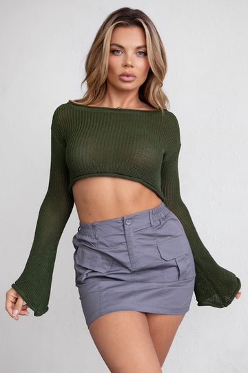 Love Me Back Cargo Skirt- Grey