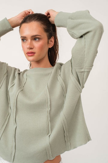 Rosie Waffle Knit Top- Sage Green