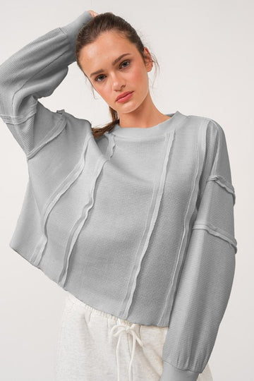 Rosie Waffle Knit Top- Grey