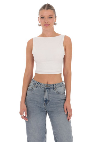 Nesta Open Back Crop Top - White