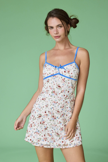 All At Once Floral Dress - White/Blue