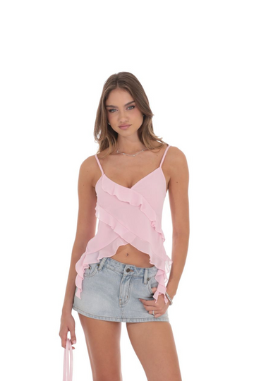 Self Kept Ruffle Tank Top - Pink
