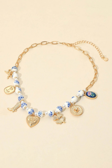 The Muse Charm Necklace - Gold/Blue