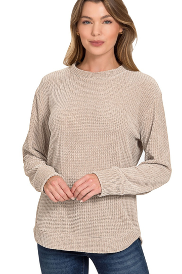 Jesse Chenille Waffle Knit Sweater - Mocha