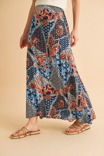 Violetta Printed Maxi Skirt - Blue/Pink