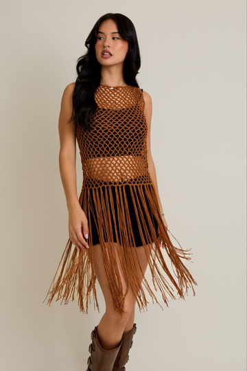 Adrianna Fringe Top - Camel