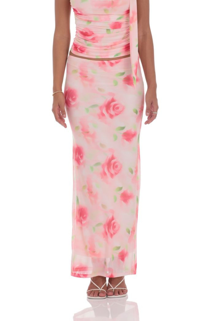 lucy in the sky pink dress Lucy In The Sky Thena Floral Maxi Skirt