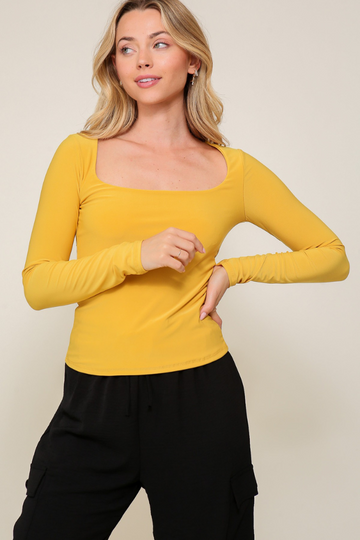 Leave Me Square Neck Top - Mustard