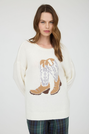 Western Boot Sweater - Ivory