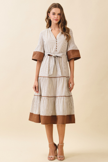 Fearless Soul Midi Dress - Ivory/Brown