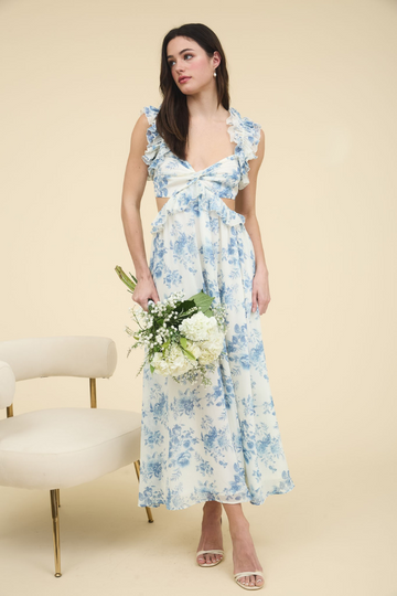 Love Hard Floral Maxi Dress - Blue