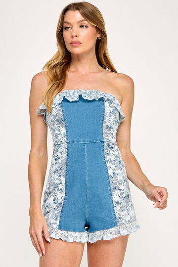 Well Versed Romper - Denim/Lace