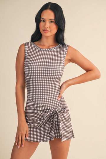 Keegan Gingham Wrap Dress - Brown