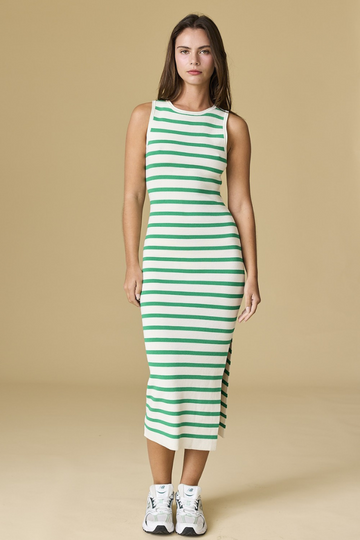 Peyson Striped Midi Dress - Green/White