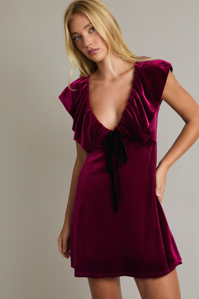 Vickie Velvet Dress - Burgundy