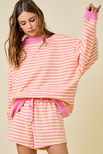 Vibe Check Mock Neck Sweatshirt - Pink/Yellow