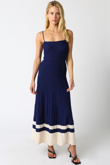 Open Arms Maxi Dress - Navy/Ecru