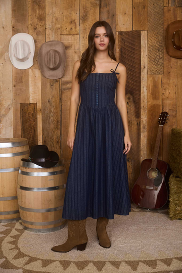 Joanna Striped Midi Dress -Denim