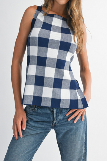 Help You Gingham Top - Navy/White