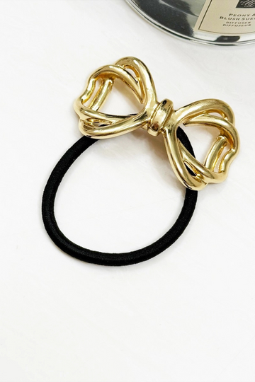 Knotted Bow Ponytail Holder - Gold