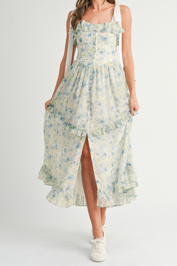 Zara Floral Midi Dress - Blue/Green