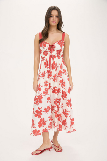 Oaklie Floral Midi Dress - Red