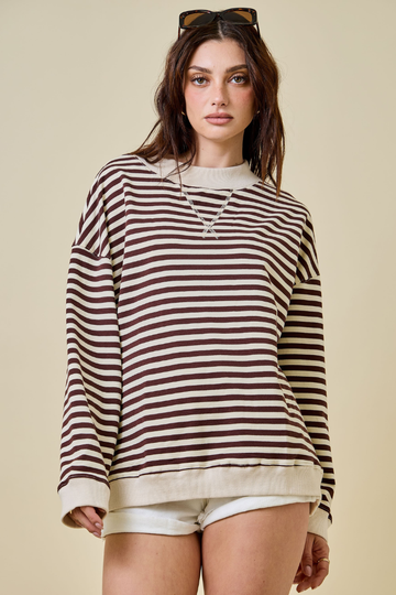 Vibe Check Mock Neck Sweatshirt -Chocolate/Ivory