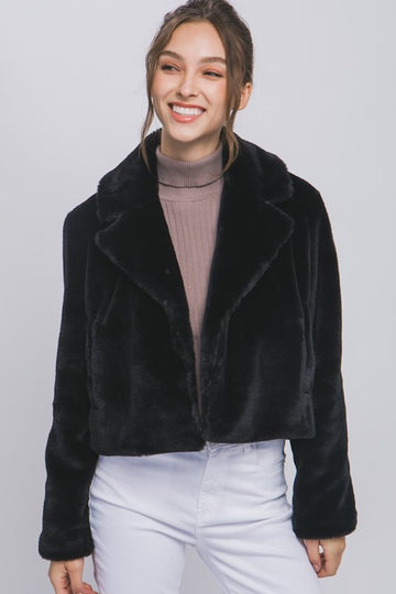 Emma Teddy Cropped Jacket- Black