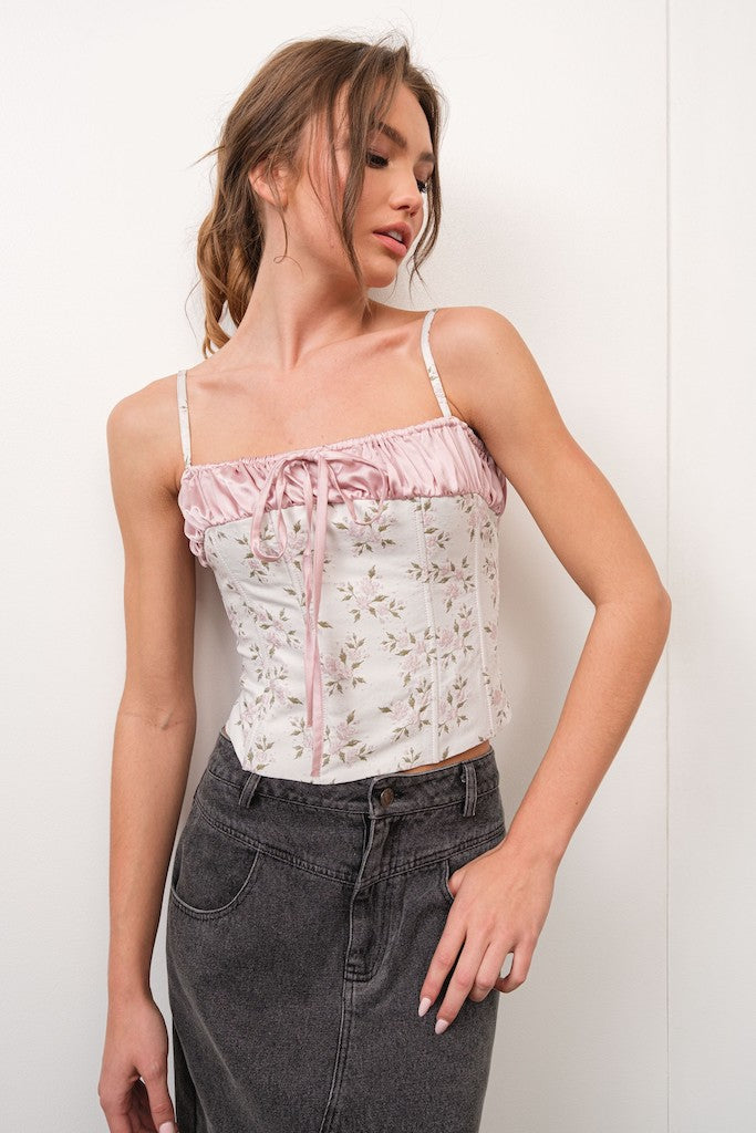 Jacklyn Floral Corset Top- Pink/Off White
