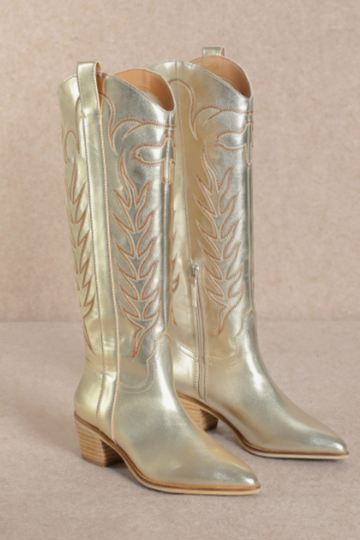 Inlay Cowgirl Boots- Gold