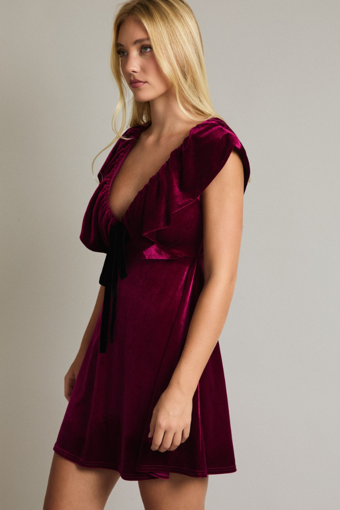 Vickie Velvet Dress - Burgundy