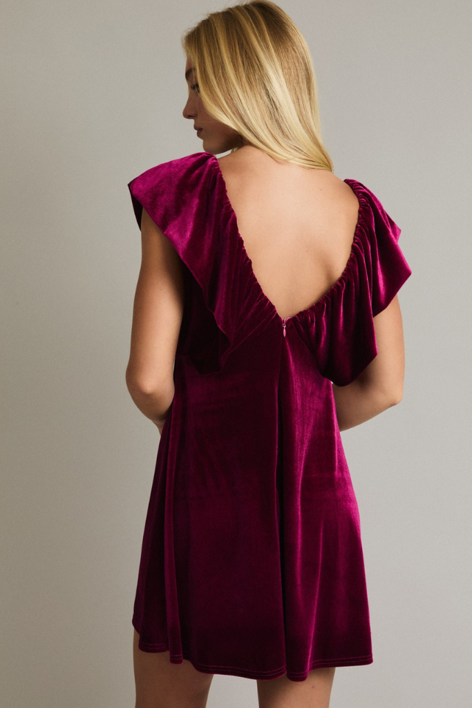 Vickie Velvet Dress - Burgundy