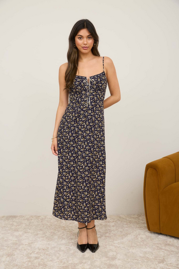 Hillary Floral Midi Dress - Navy