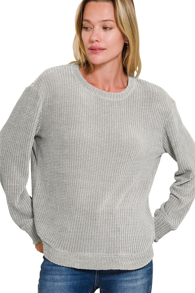 Jesse Chenille Waffle Knit Sweater - Heather Grey