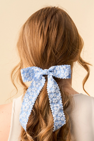 Flower Scallop Hair Bow - Blue