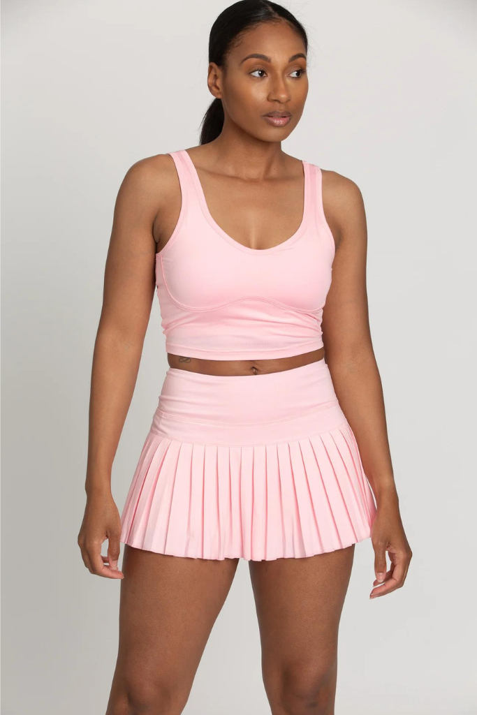 Gold Hinge Pleated Tennis Skort Baby Pink
