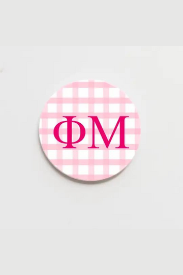 Phi Mu Gingham Greek Button - 3 Inch