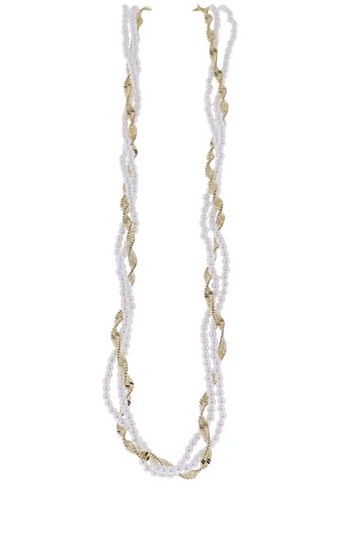 Flat Singapore Chain Necklace - Gold Pearl