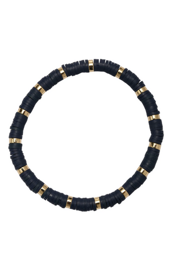 Disk Beaded Bracelet - Navy/Gold