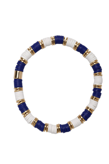 Disk Beaded Bracelet - Blue/White/Gold