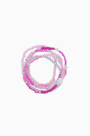 Faceted Beaded Bracelets 5pc - Pink