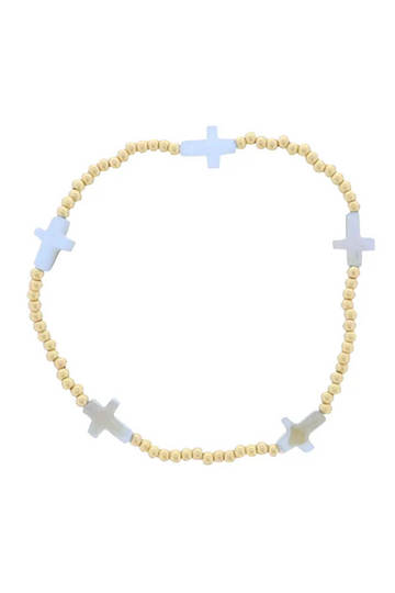 Blue Cross Stretch Bracelet - Gold