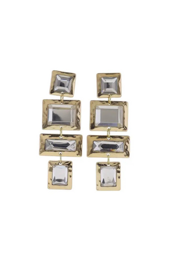 Rectangle Crystal Earrings - Gold