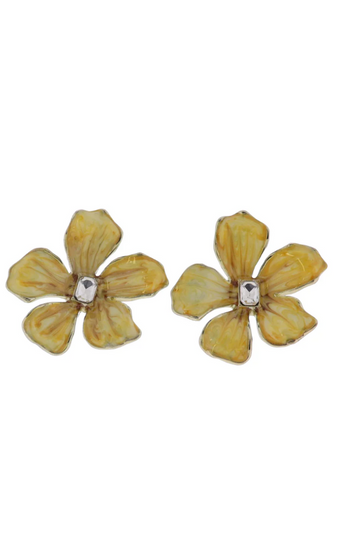 Medium Enamel Flower Earring - Crystal