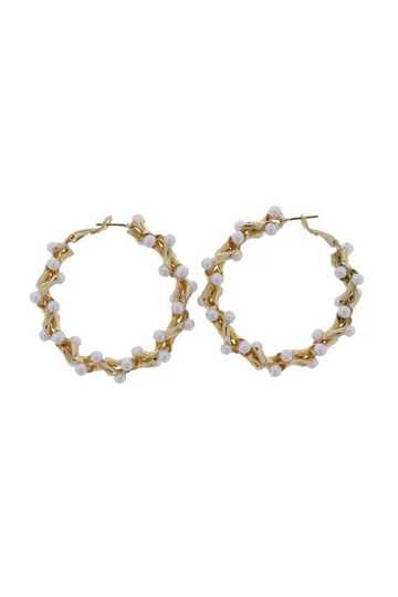 Large Twisted Hoop Earrings - Gold/Pearl