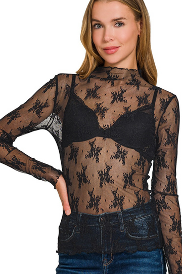 Delicate Touch Sheer Top - Black
