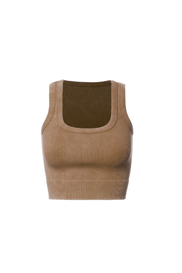 Carrie Ribbed Cropped Tank - Tobacco